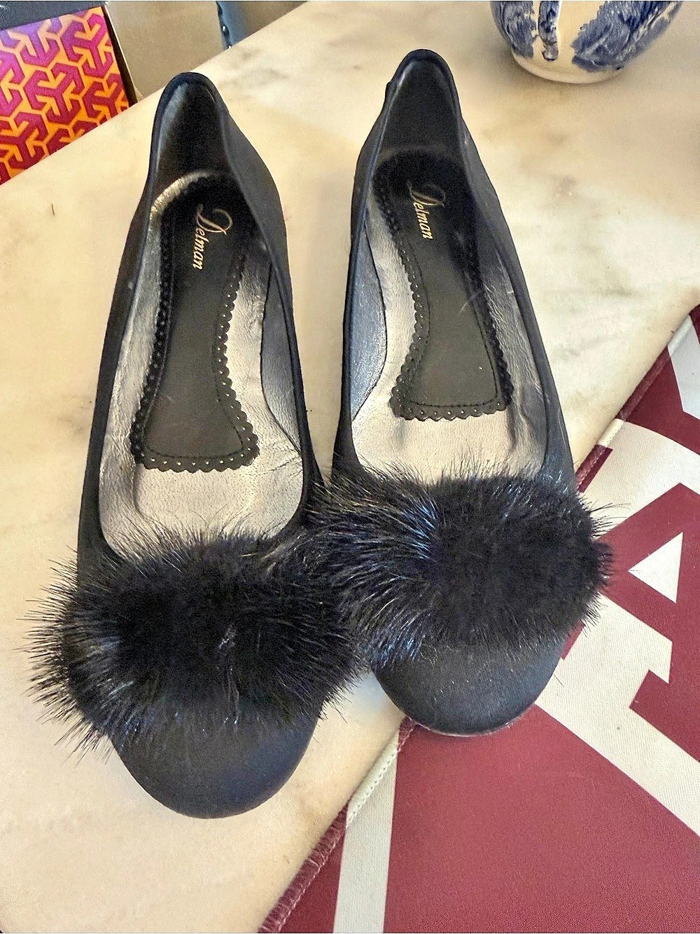 Delman Black Fur Detail Heels